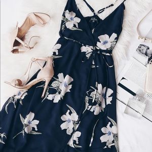 All Mine Navy Blue Floral Print High-Low Wrap Dress from Lulus New without tags!